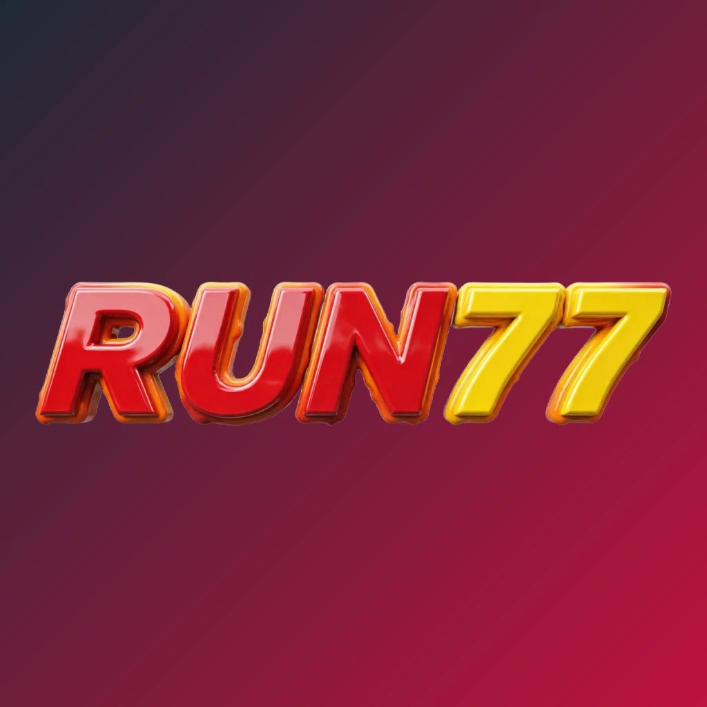 Vibrant RUN77 logo design featuring bold heavy typography in bright red, yellow, and orange with a glossy 3D effect, showcasing energetic modern branding on a transparent background in a wide horizontal rectangular wordmark format
